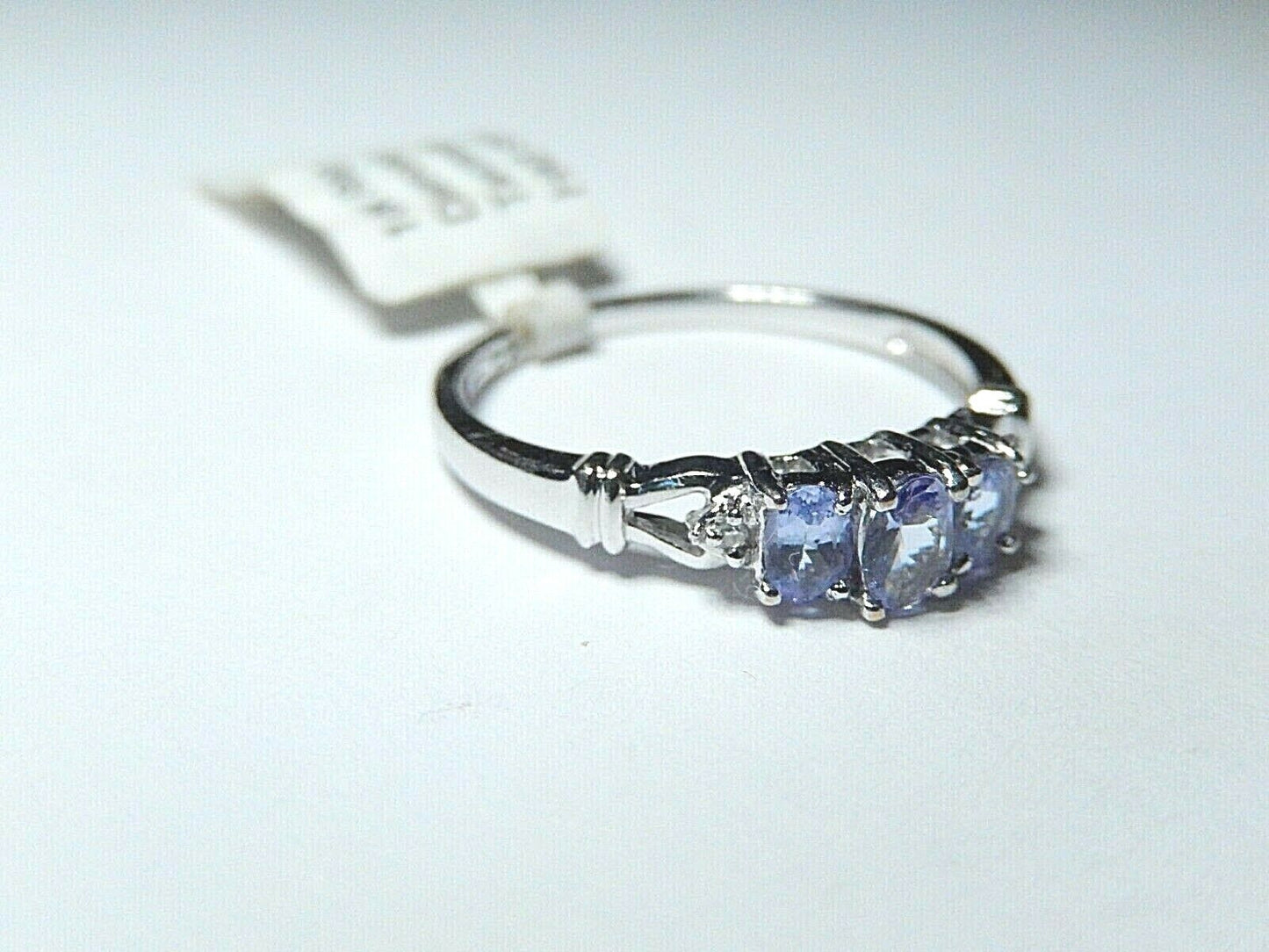 *NWT* 10k White Gold Three Stone Tanzanite And Diamond Ring Size 7.5