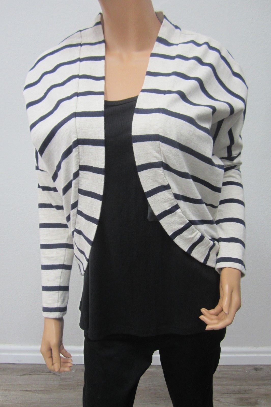 *MINT*  Ann Taylor LOFT Beige/Navy Stripe Cotton Cardigan Size Small EUC