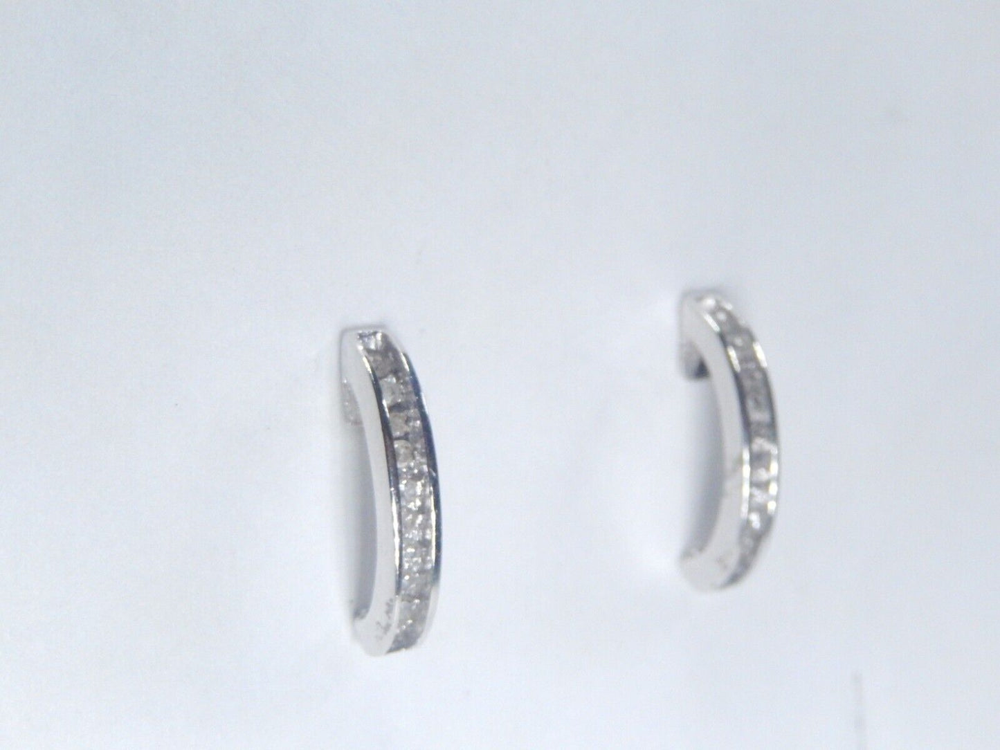 10K White Gold 1/5 CT Round Natural Diamond J Shape Hoop Earrings