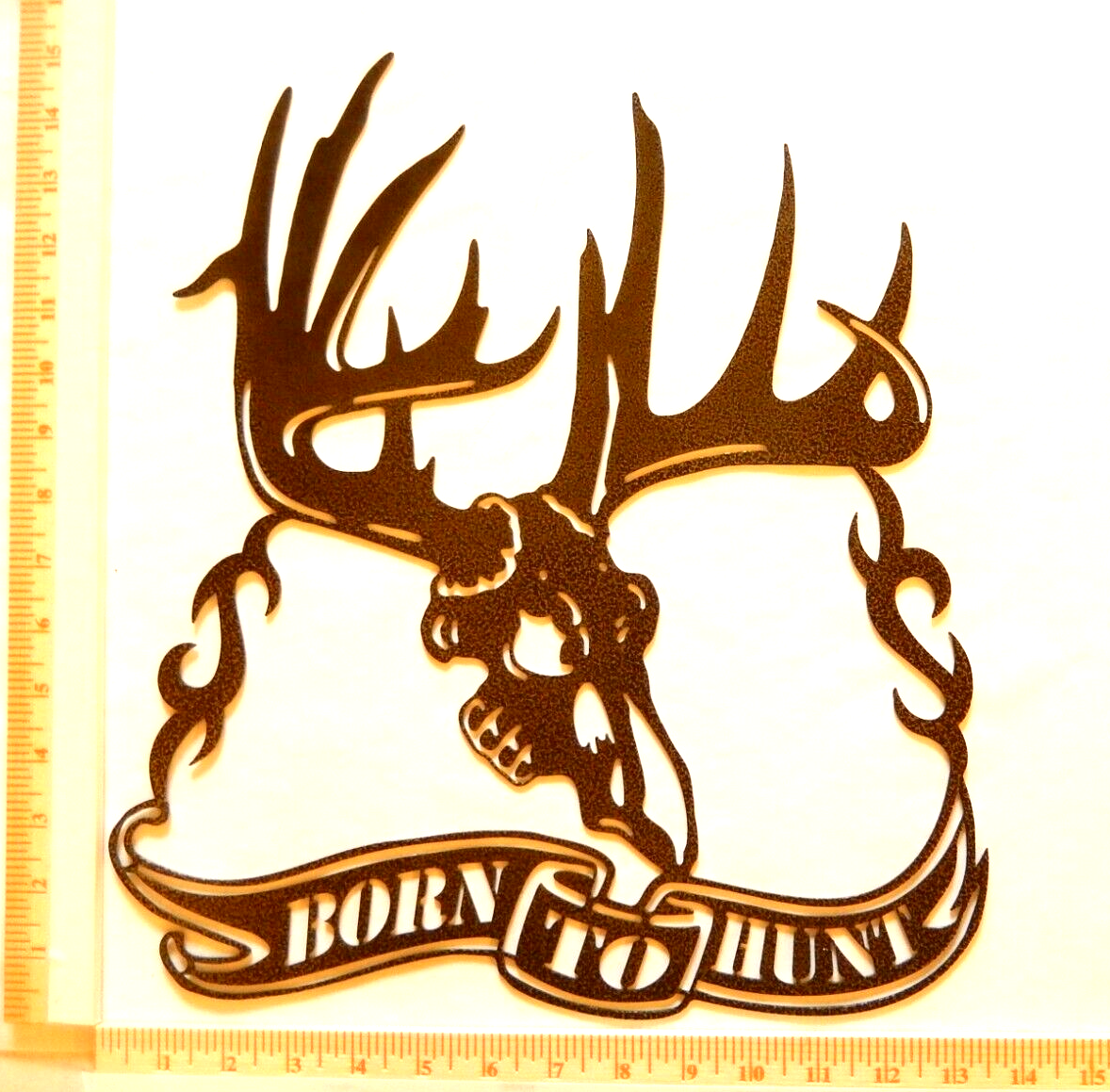 ~NEW~ LARGE 14ga. - "BORN TO HUNT DEER SKULL ANTLERS" Metal Wall Art 15" x 13.5"