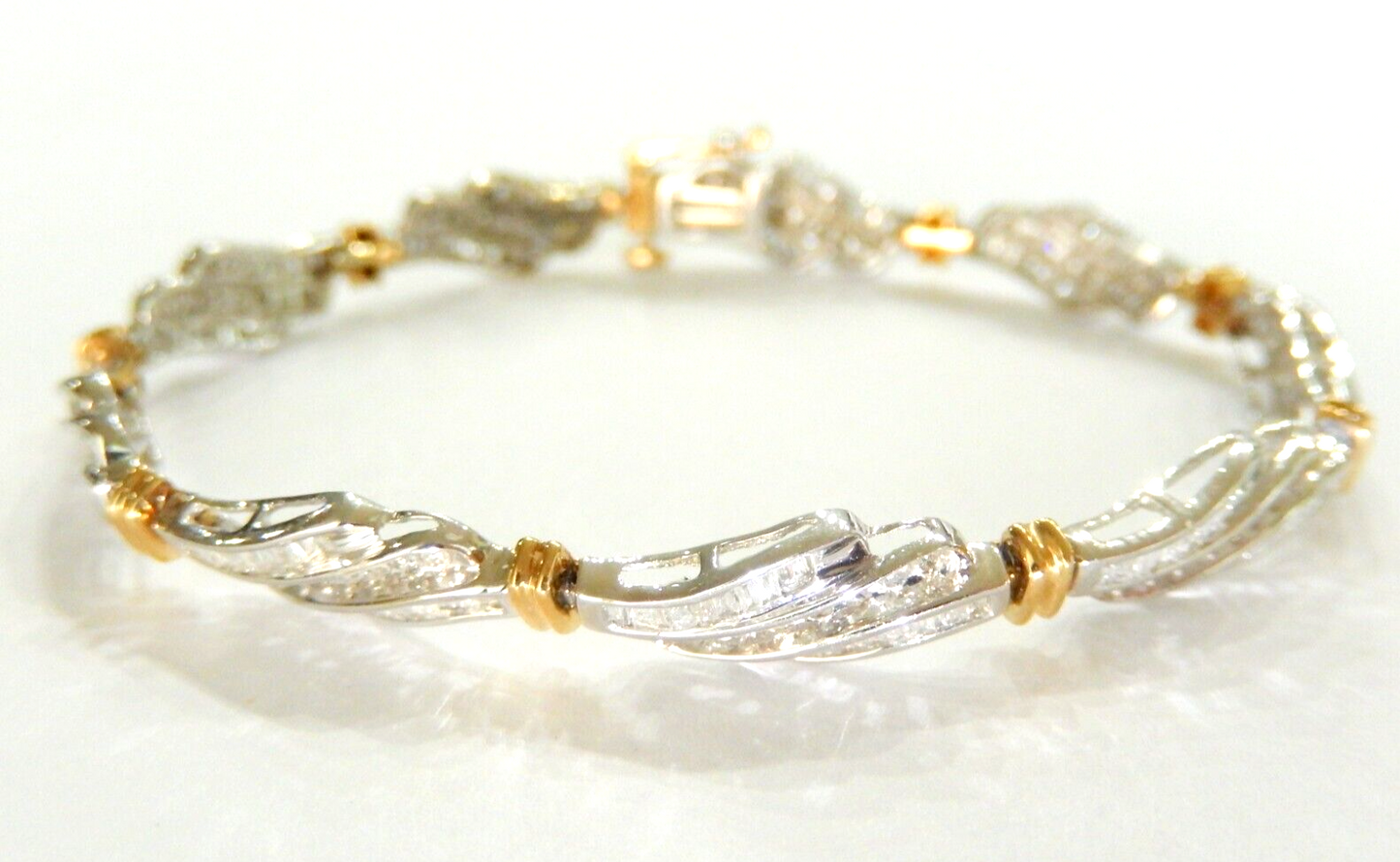 *VINTAGE*  10K Two-Tone Gold 2.00 Ct Natural Diamond  Bracelet 6.5"