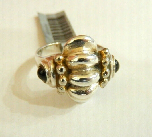*VINTAGE*  925 Sterling Silver Real Black Onyx Gemstone Ribbed Ring Size 8.25