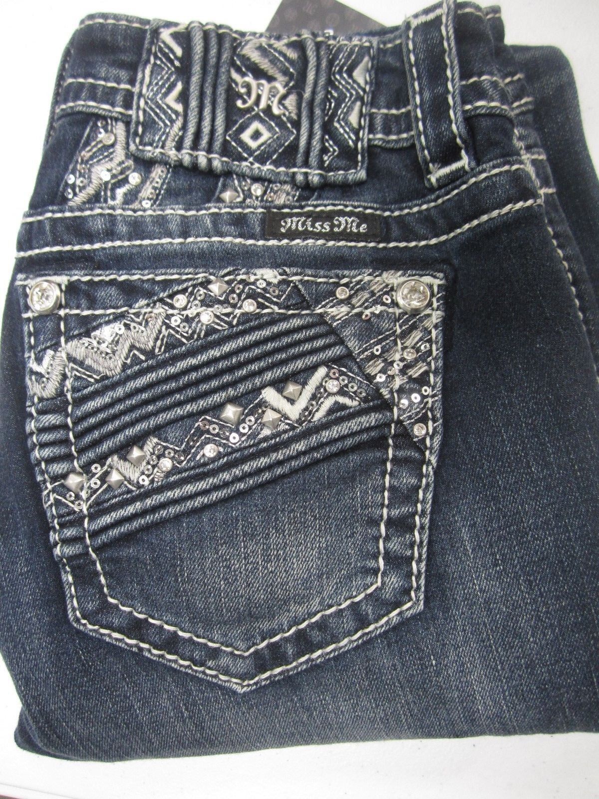 NWT  MISS ME JEANS JP8489T SIGNATURE LOW RISE STRAIGHT CUT Size 26 x 33.5