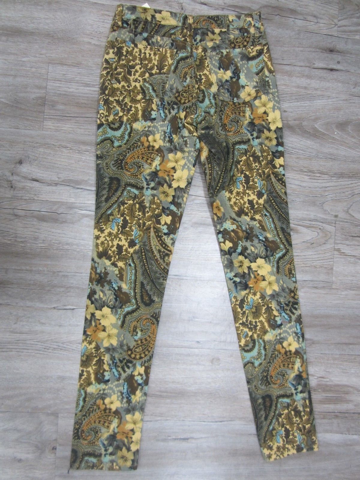 NWT GJG Floral Paisley Brocade Print Brown Mustard Low Rise Skinny Jeans USA