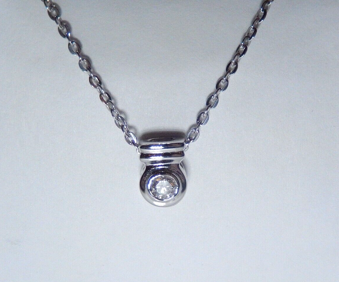 *NWT*  14K White Gold 1/8 ct Solitaire Real VS Diamond Pendant w/ 18" Necklace
