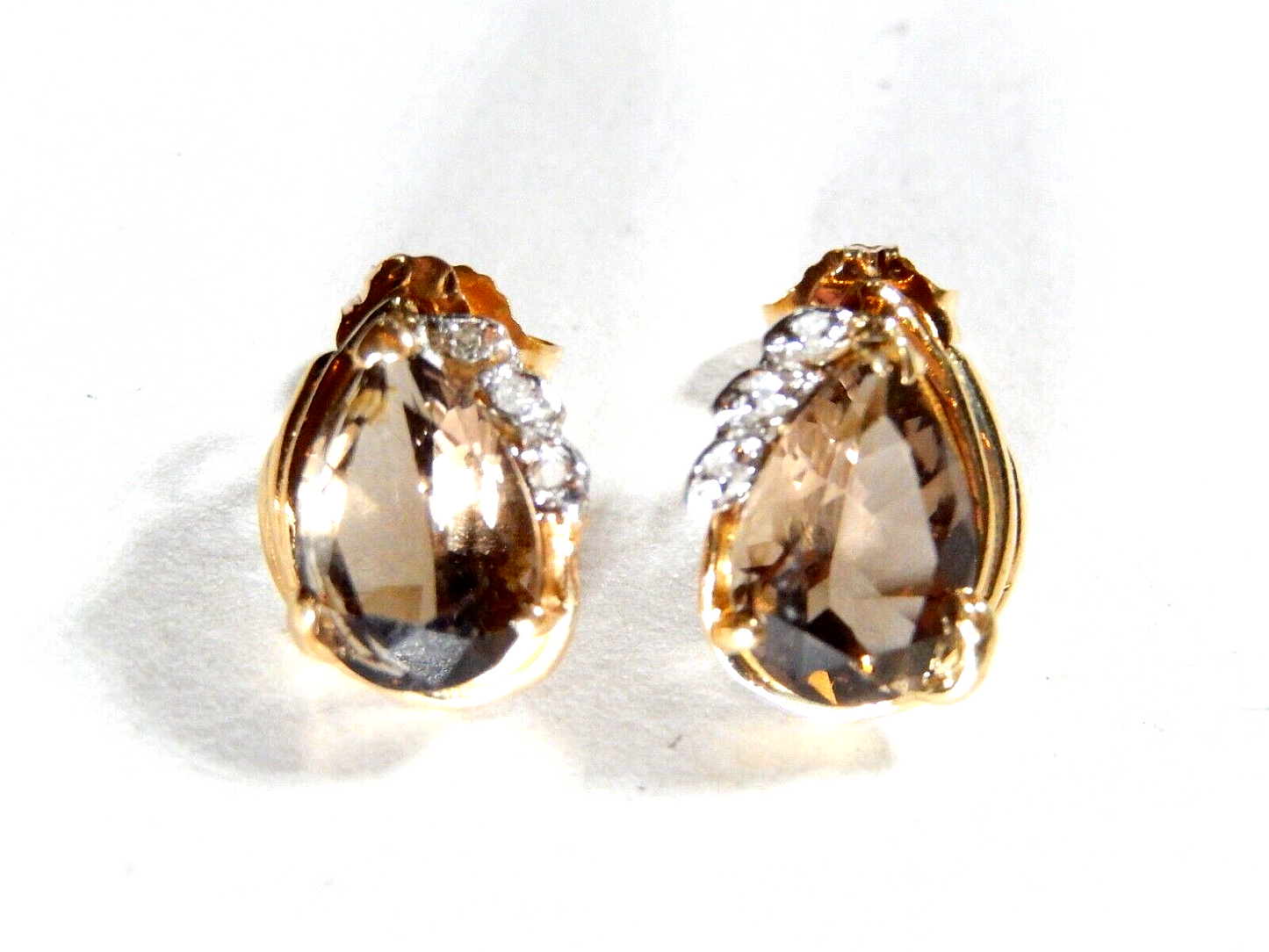 *VINTAGE*  10K Yellow Gold 3.00 CT TW Smoky Quartz and Diamond Stud Earrings