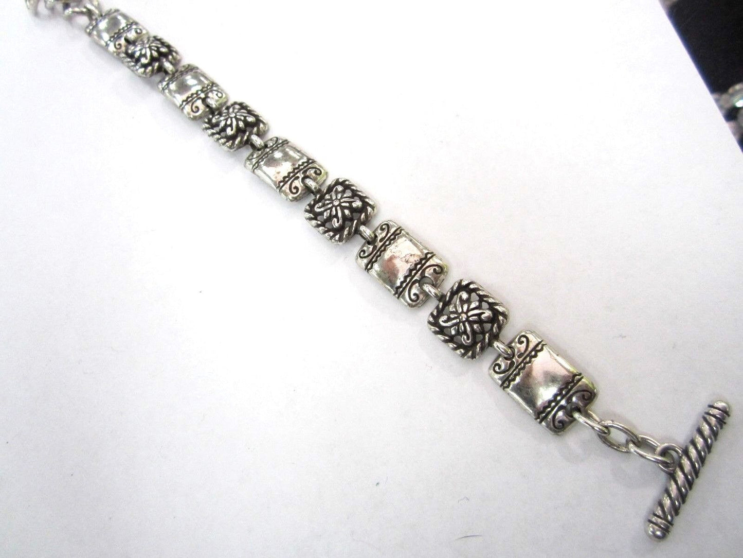 RETIRED Brighton Decorative Square & Retangle Silvertone Link Bracelet