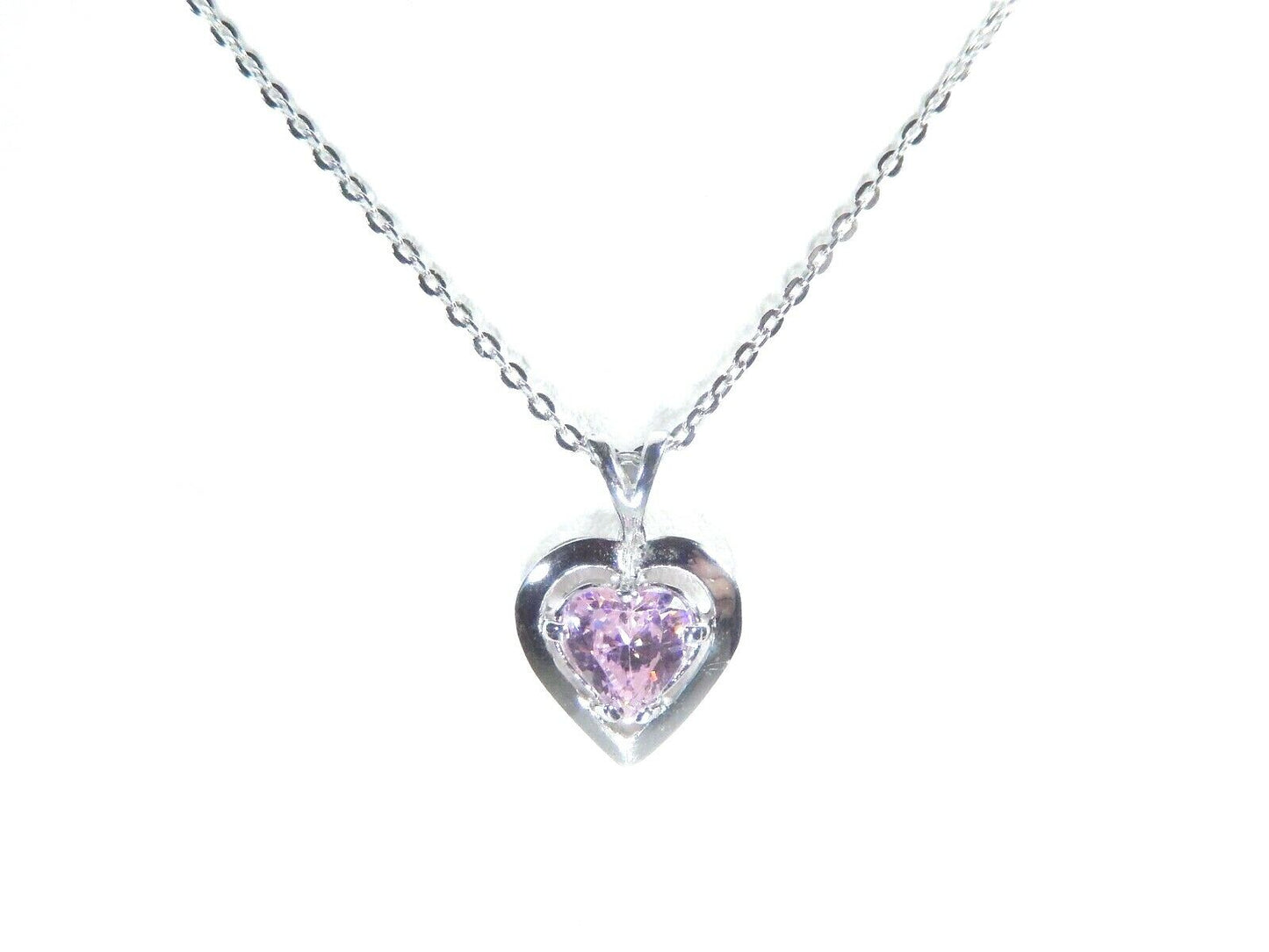 *NEW* Stunning 10k White Gold Pink Sapphire Heart Pendant w/ 18" Chain