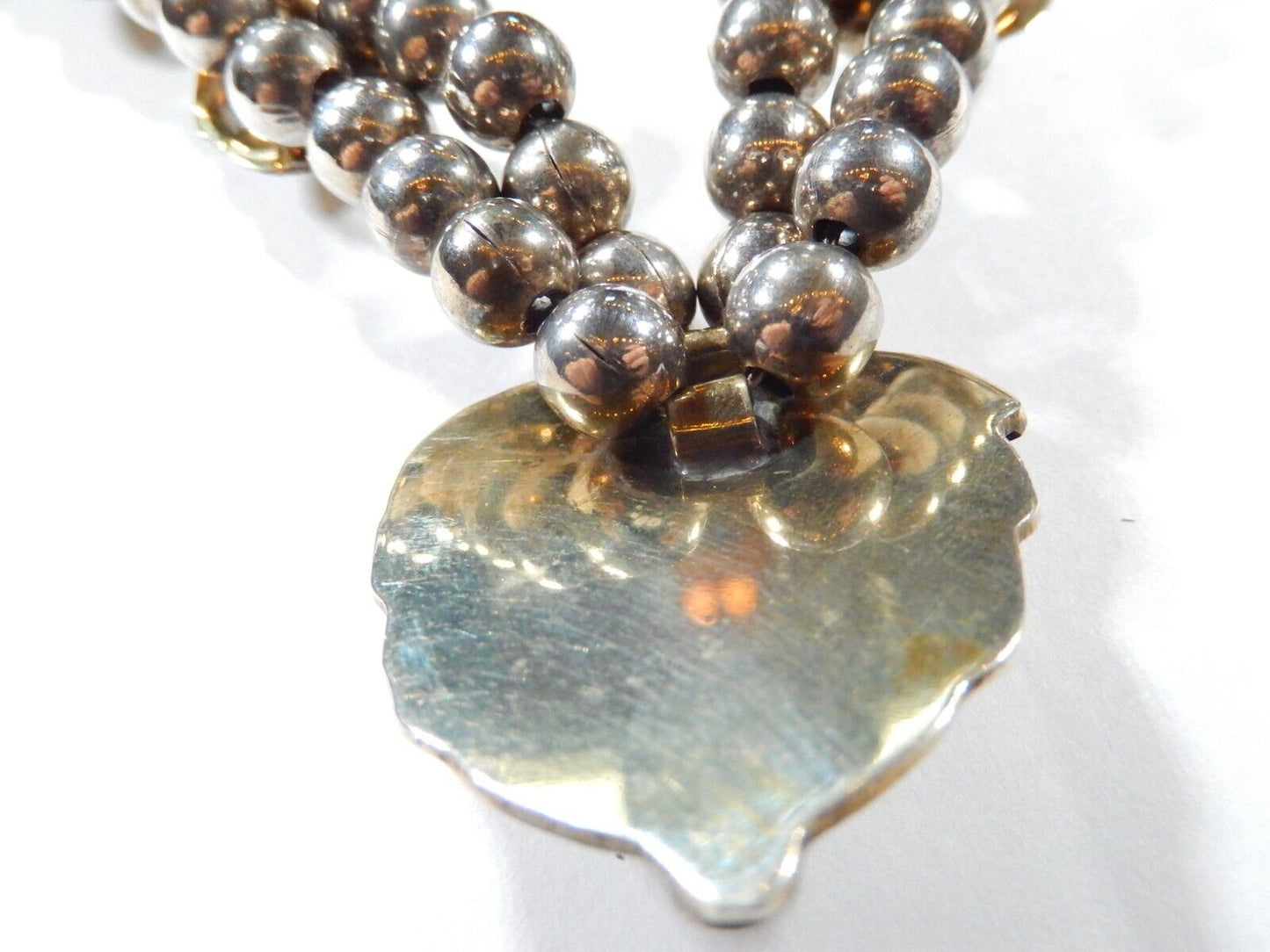 Native American Sterling Silver Turquoise Coral Leaf Beaded 2 Row Necklace 128gm