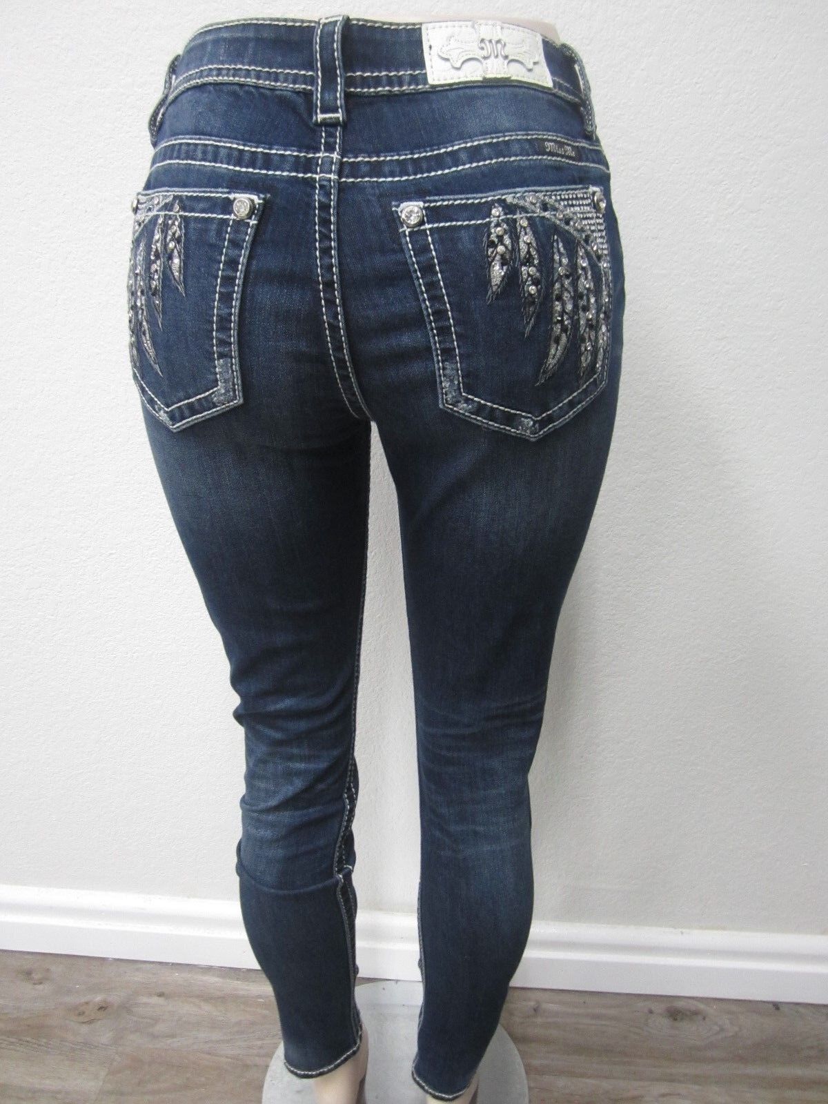 NWT Miss Me Cute Feather Bling Skinny Jeans M8986S SIZE 27x30