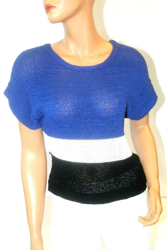 *NEW*  WD NY  Blue/White/Black Striped Short Sleeve Sweater "SUPER CUTE" Sz Sm