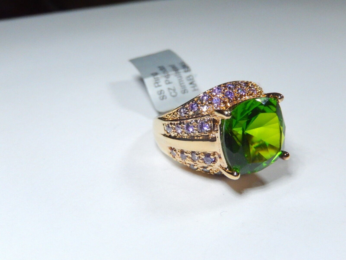 STUNNING LADIES  18K VERMEIL  STERLING PERIDOT & AMETHYST LAB  DOME RING SZ 7
