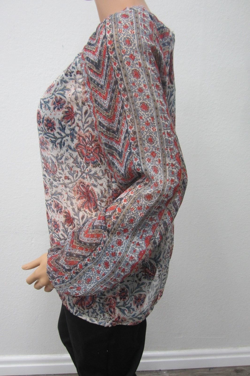 *NWT* Lucky Brand SUPER CUTE  Floral Sheer Panel Long Sleeve Blouse Top Size Med