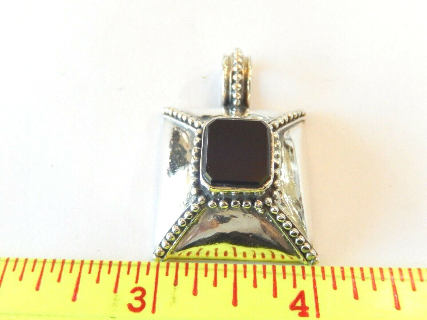 *VINTAGE* 925 Sterling Silver Real Large Black Onyx Gemstone Pendant
