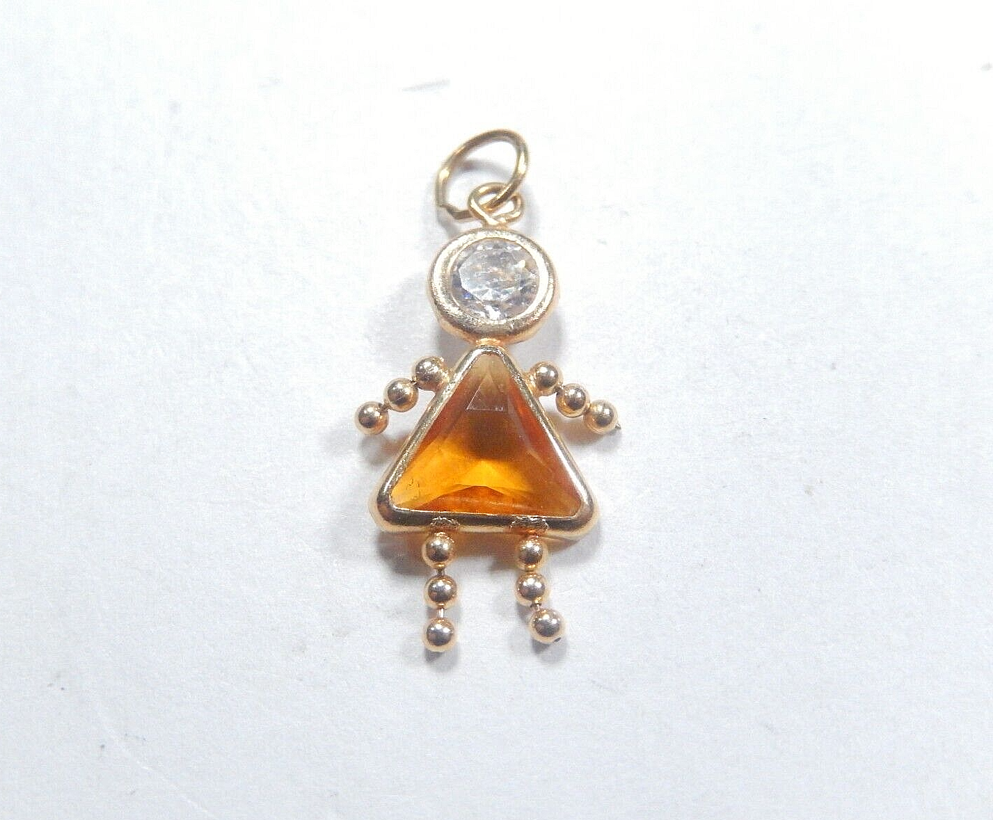 *VINTAGE* 14k Yellow Gold Girl Citrine November Birthstone Baby Pendant