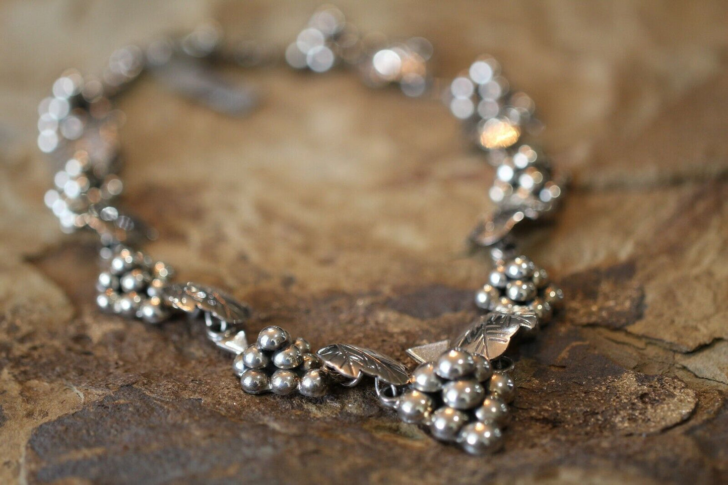 *VINTAGE* Taxco Mexico Sterling Silver Grape Vine Necklace Hand Made Signed 17"