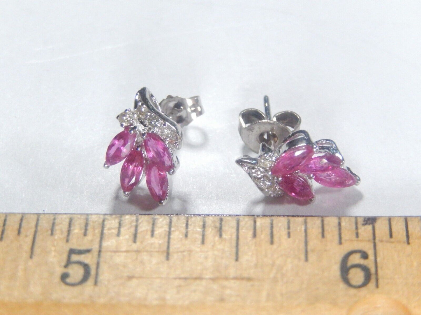 *VINTAGE*  14K White Gold Natural Red Ruby and Diamond  Earrings