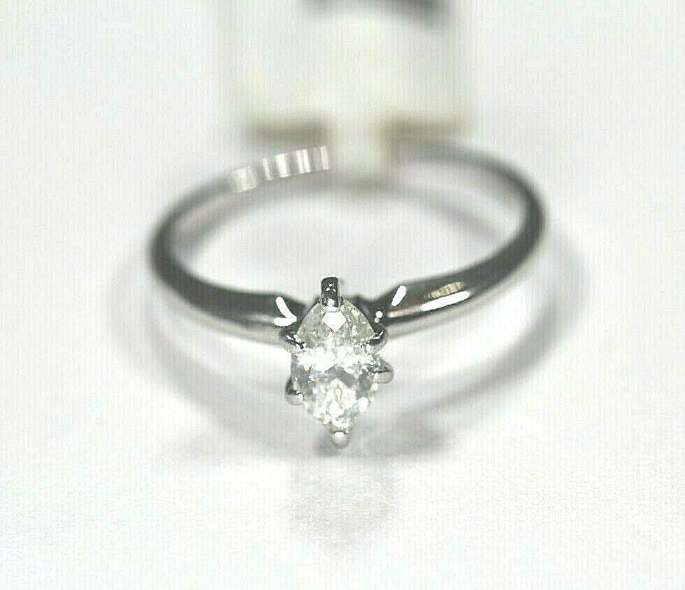 *NWT* 14K White Gold.33 CT Marquise Cut Diamond Solitaire Engagement Ring Size 6