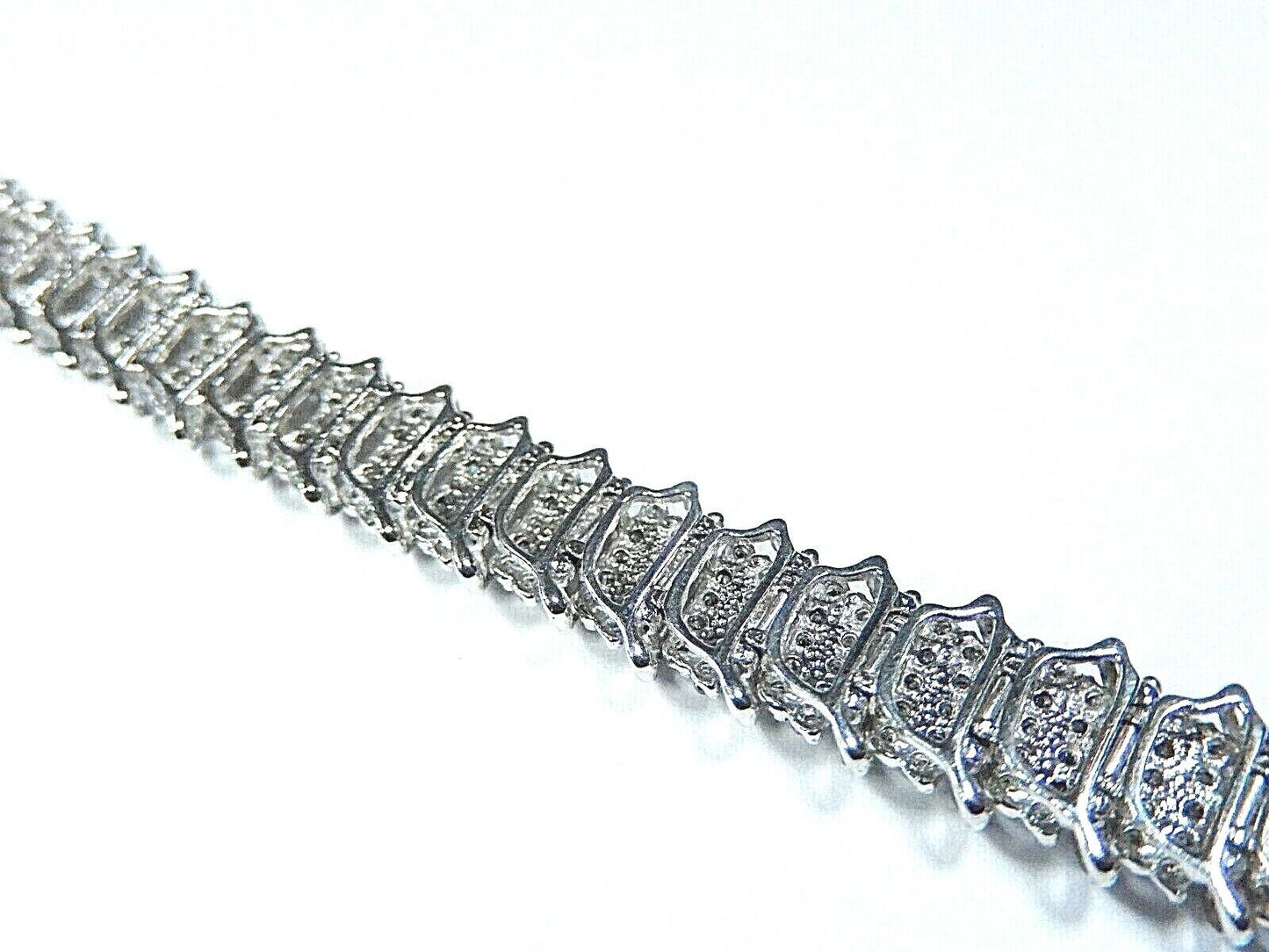 *NEW* 14K White Gold 380 Round Natural 4CT Diamond Bracelet 9mm Wide 7.25" Long