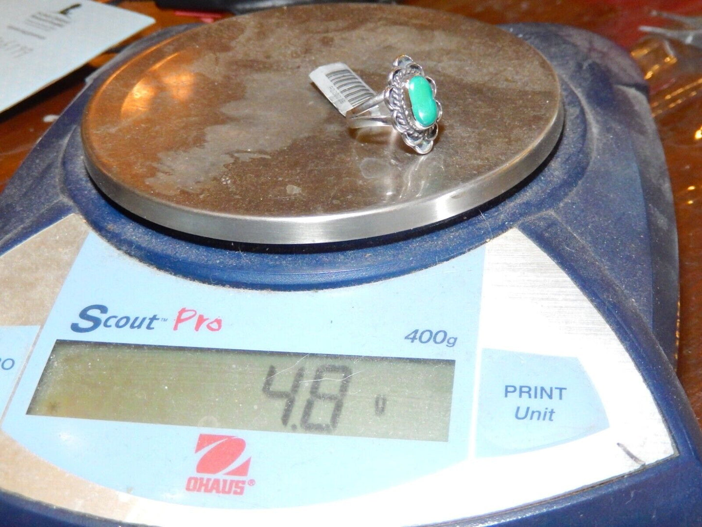 *VINTAGE* Native American Sterling Silver Oval Shape Green Turquoise Ring Size 7