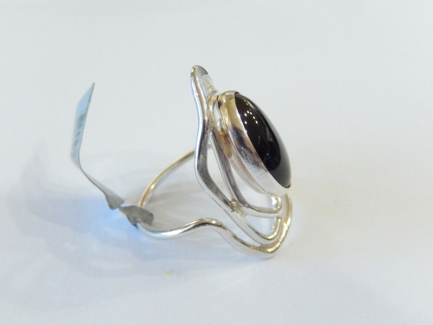 *VINTAGE*  LARGE -  Southwestern  Sterling Silver Black Onyx Ring Size 10.25
