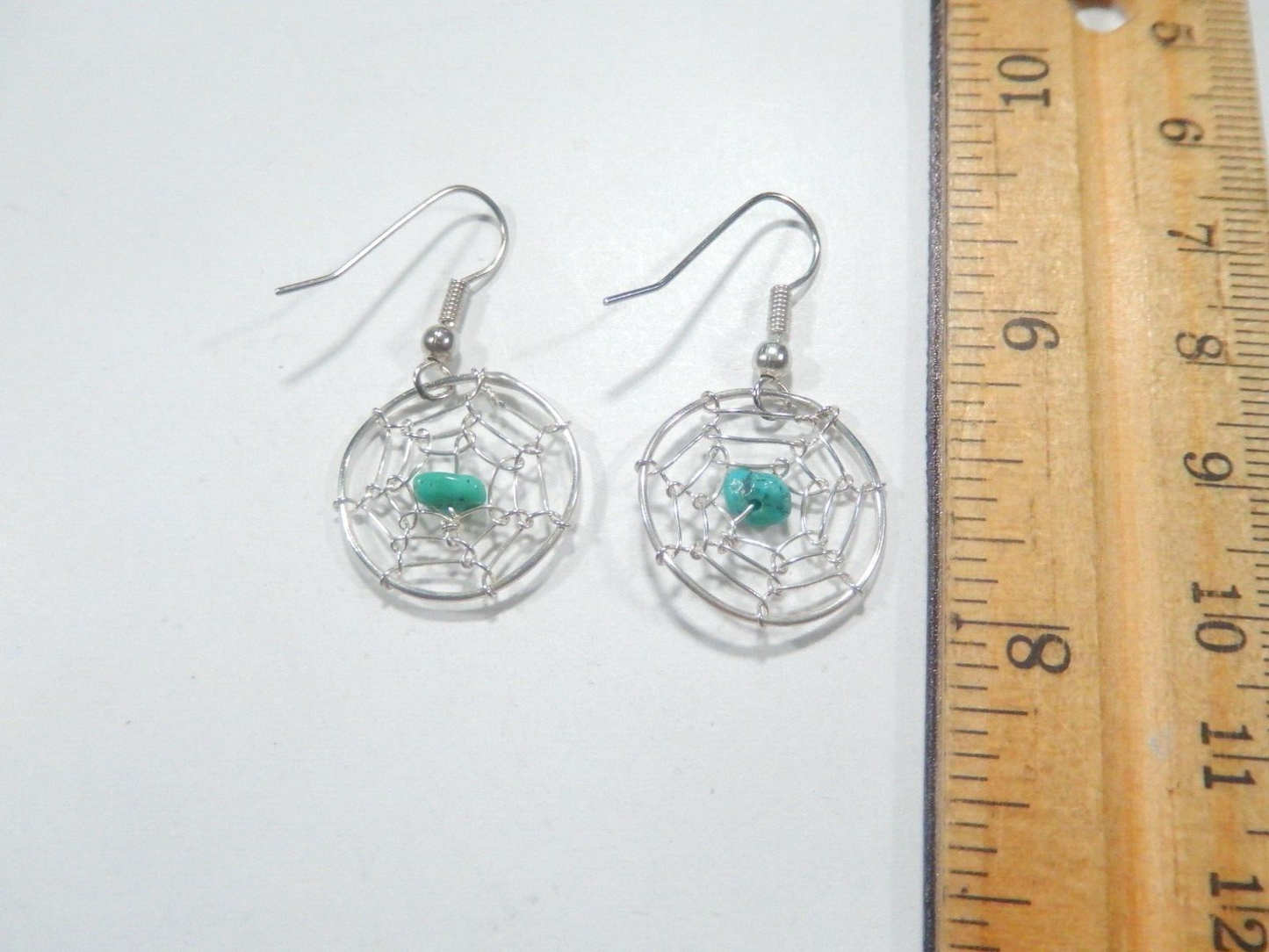 *VINTAGE*  Southwest Sterling Silver 925 Turquoise  Spiderweb Dangle Earrings