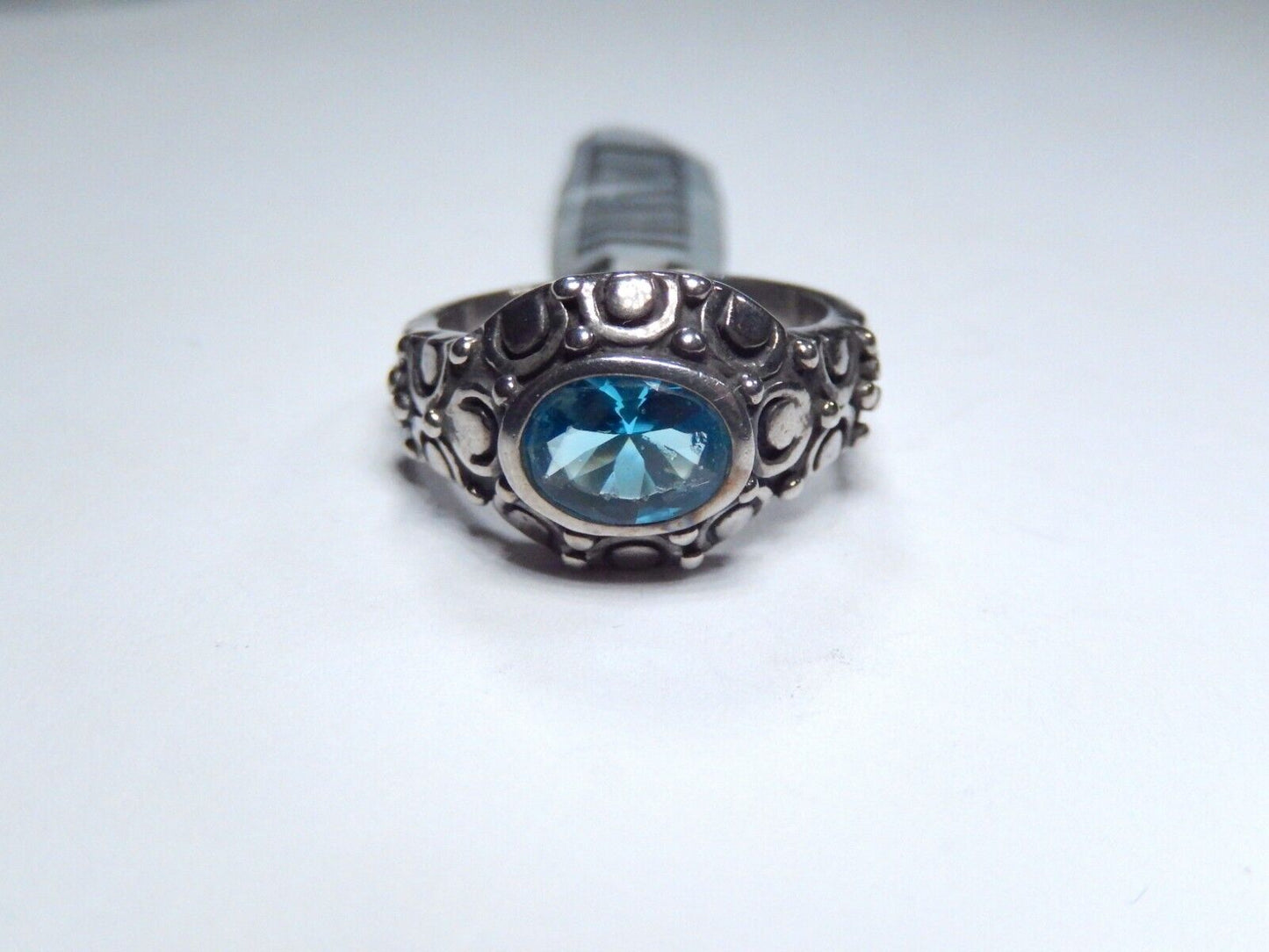 *VINTAGE* 925 Sterling Silver 1.50 CT Blue Topaz Victorian Cocktail Ring Sz 7