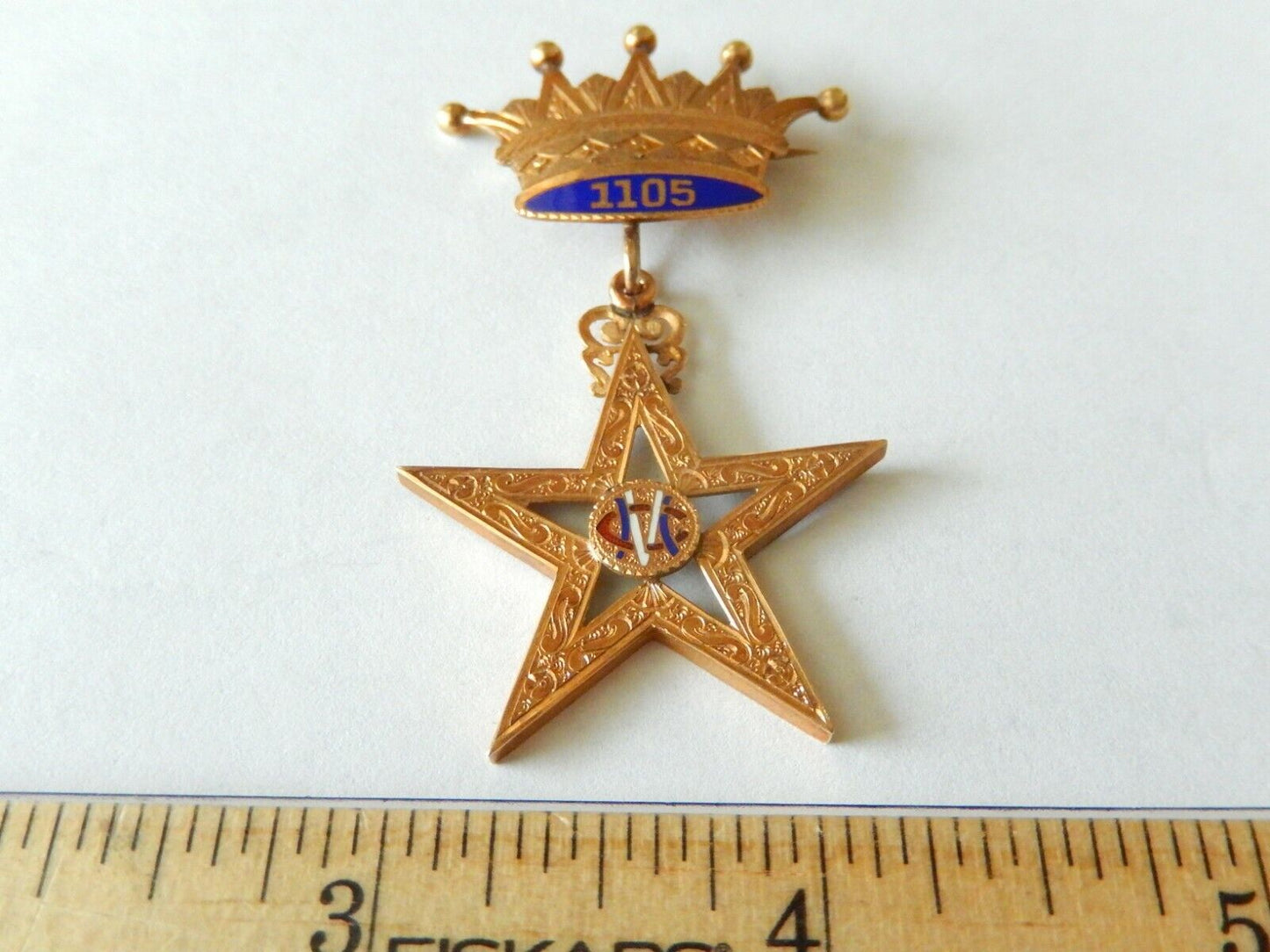 *RARE*  ANTIQUE  1905 14K MASONIC MEDAL PIN BADGE 1105 CROWN  WITH MASONIC  STAR