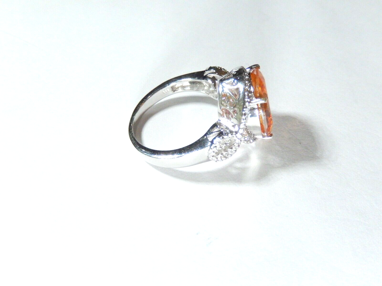 Sterling Silver 9.50 CT Round Citrine & Diamond  Ring Size 10.5