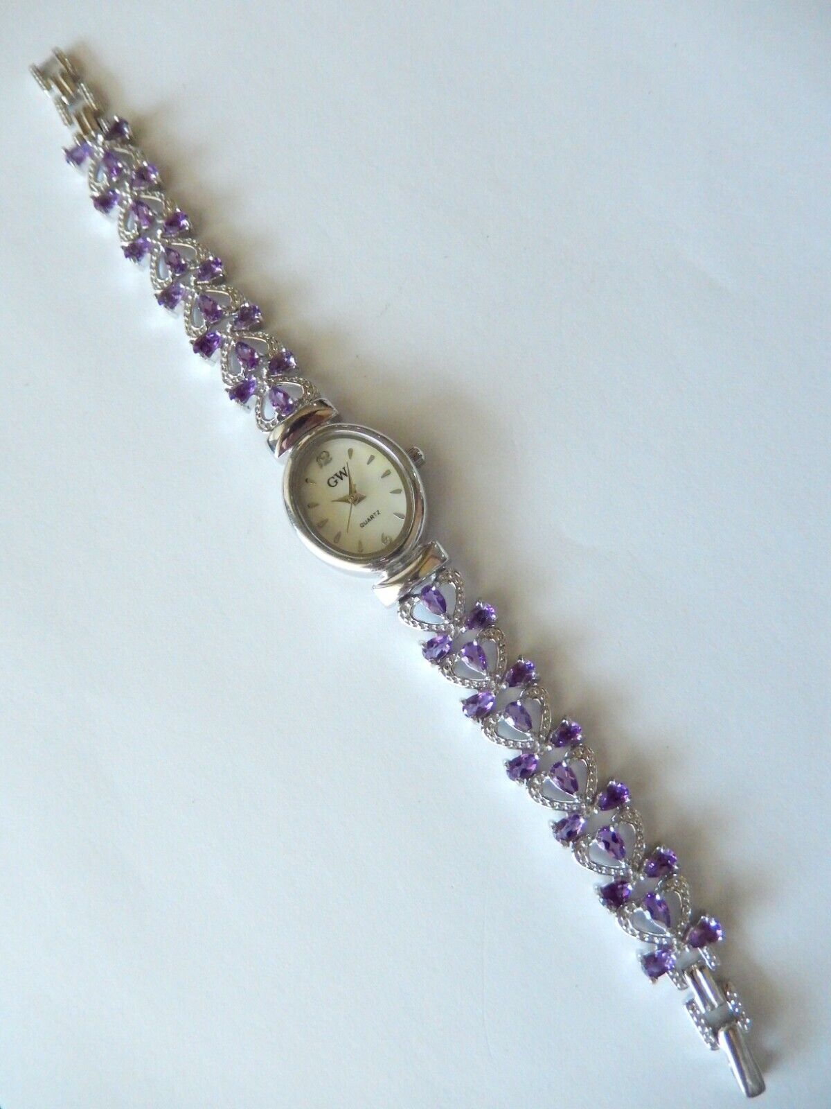 ~*GEM  WATCH*~ 4.50 CT Amethyst 7- 7.5" Sterling 925 Bracelet & Bezel  Quartz