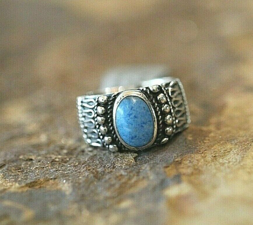 *VINTAGE*  Blue Lapis Lazuli Sterling Silver Solitaire Oval Ring Size 7