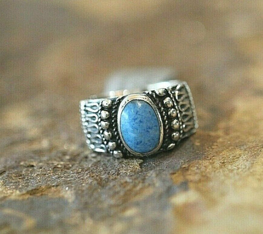 *VINTAGE*  Blue Lapis Lazuli Sterling Silver Solitaire Oval Ring Size 7