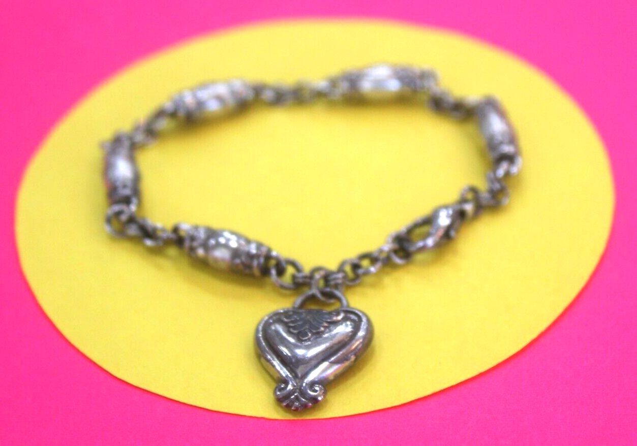 RETIRED Brighton Bracelet 7-8” Silver Plated With Dangle Heart.