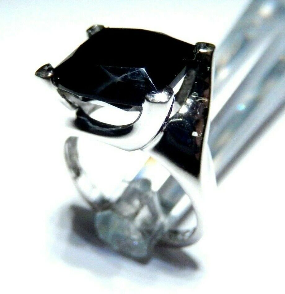 *VINTAGE* LADIES 10K WHITE GOLD 6.00 CT CUSHION BLACK ONYX  RING SIZE 7.5