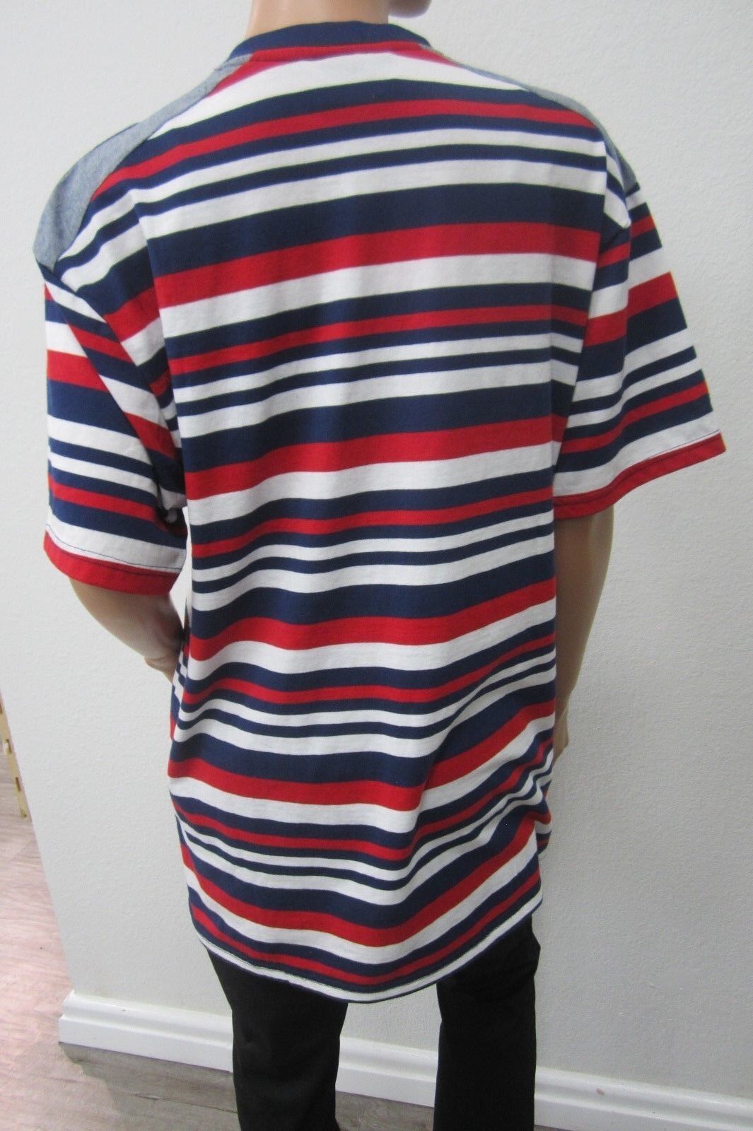 *NWT* Red Ape  Unisex Red White Blue Striped V-Neck Shirt - Size Large