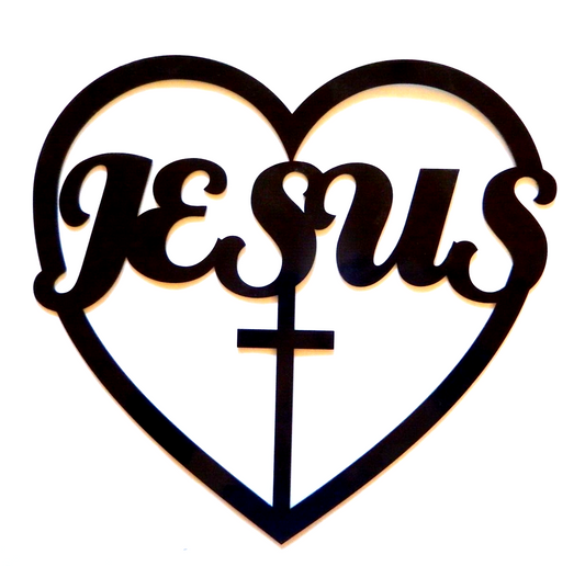 ~NEW~ LARGE 14 ga. "JESUS HEART CROSS" Black Metal Wall Art : 12" x 12.5"