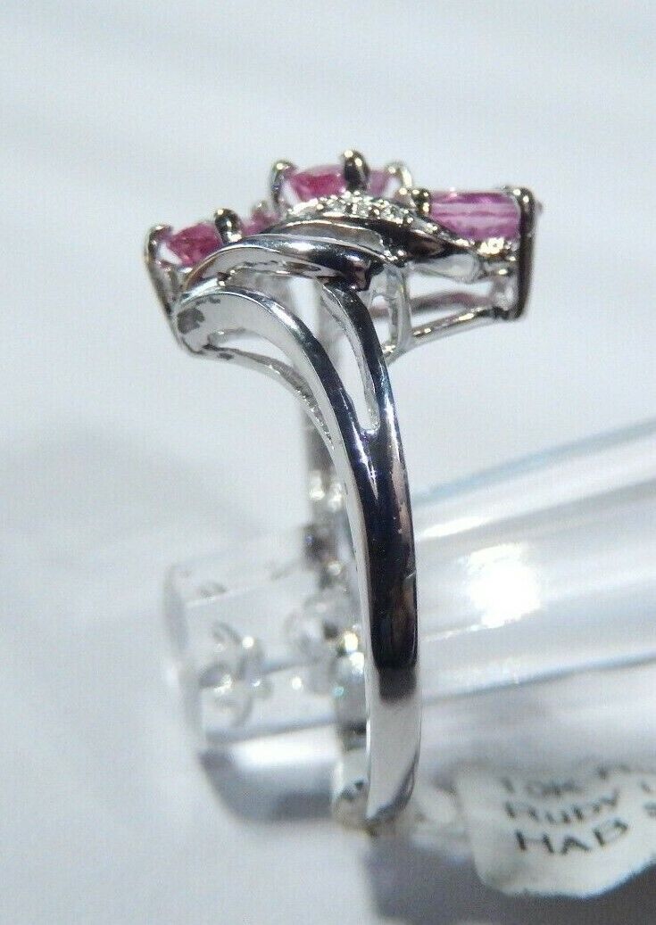 *NEW* 10k White Gold Natural Ruby And Diamond Ladies Ring Size 6.75
