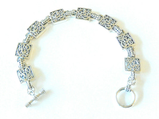 *NEW*  Sterling Silver .925 Heart Design Link Toggle Bracelet 7.5"