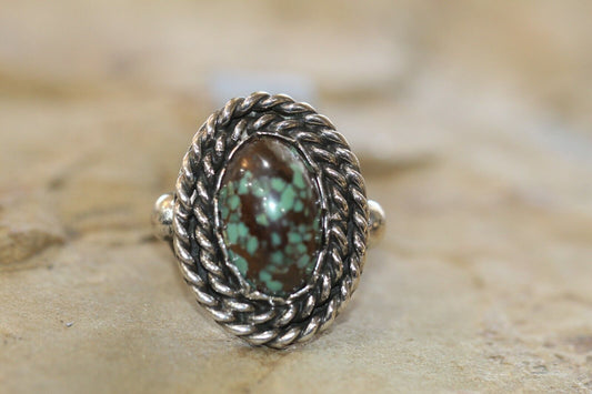 Vintage Native American Turquoise Sterling Silver Ring Signed "GZ" size 7