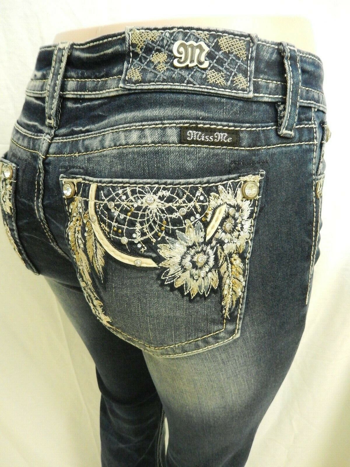 *NWT* Miss Me CUTE M3298B Mid-Rise Chloe Boot Cut Jeans Dark Blue Size W26 x L34
