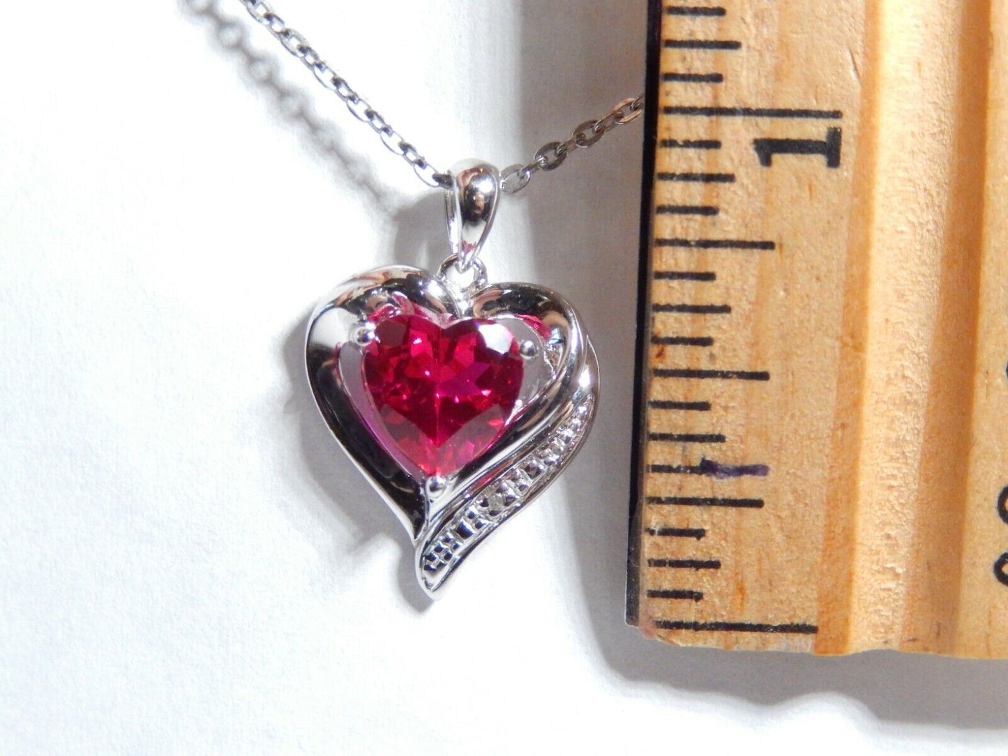 *NWT*  10K White Gold 3CTHeart Ruby & Diamond Accent Heart Necklace w/18" Chain