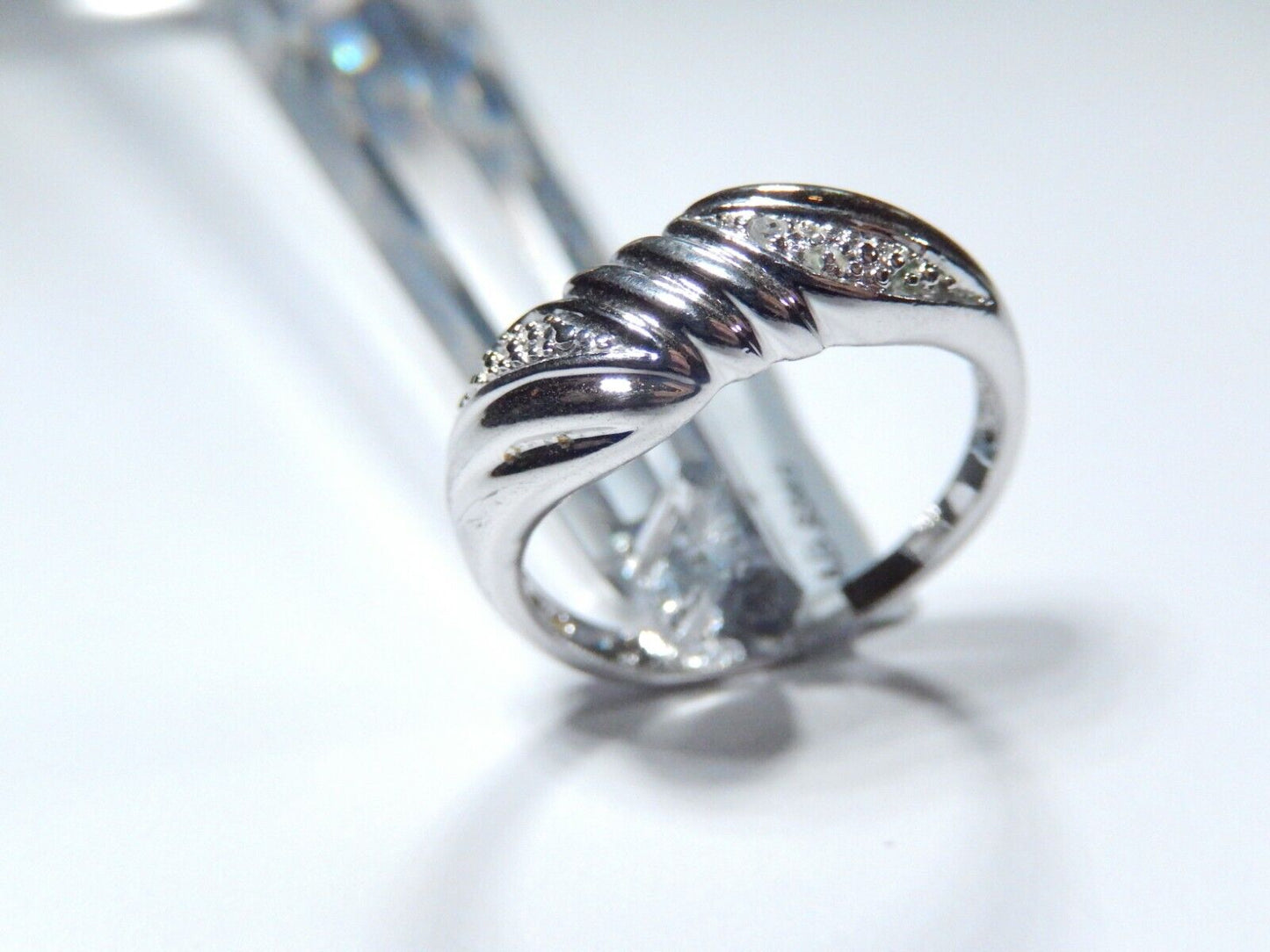 Sterling Silver  Natural Diamond  Domed Band Ring 925 Size 9