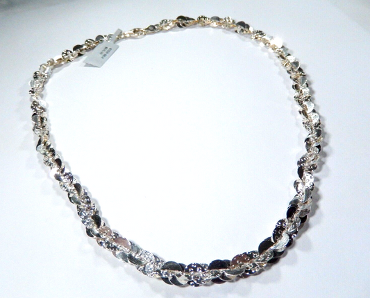 *VINTAGE*  Sterling Silver  Italy 7mm Twisted Disc Sparkle 18" Necklace