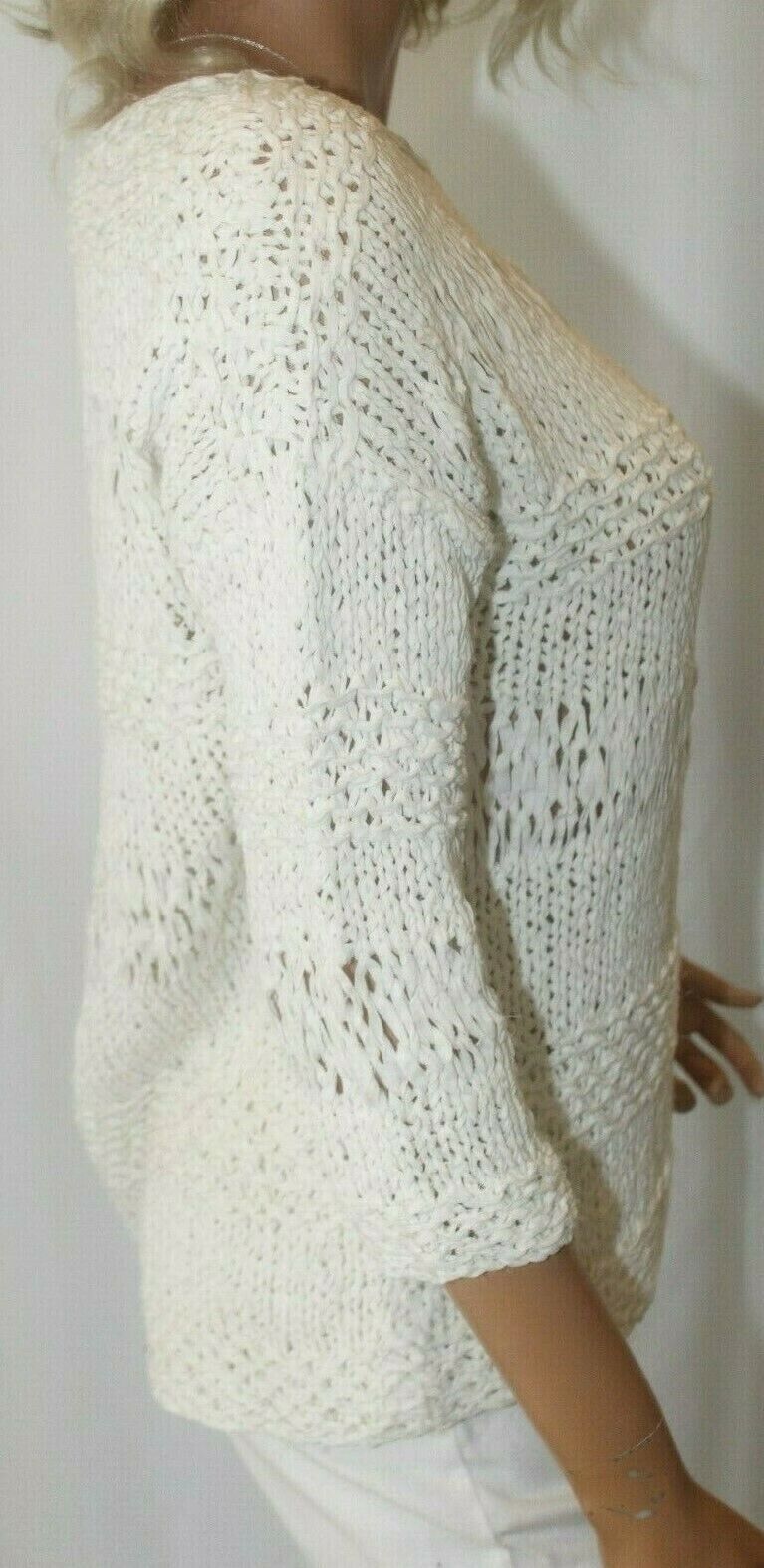 *NWT* $395. Rondina New York White Hand Knit Pull Over Top 3/4 Sleeve Size Med