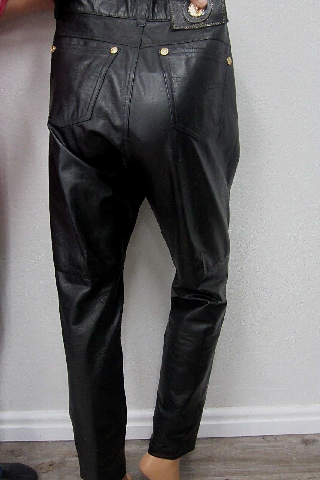 ISABELLA SOLE   Woman's Real Black Genuine Leather Pants Size 8 x 30"L
