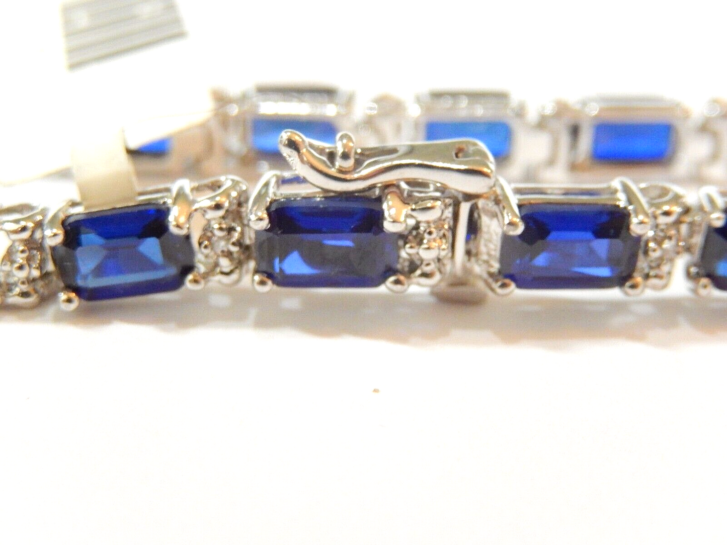 *NWT* 10K White Gold  15.0 CT Sapphire and Diamond Statement 7" Bracelet