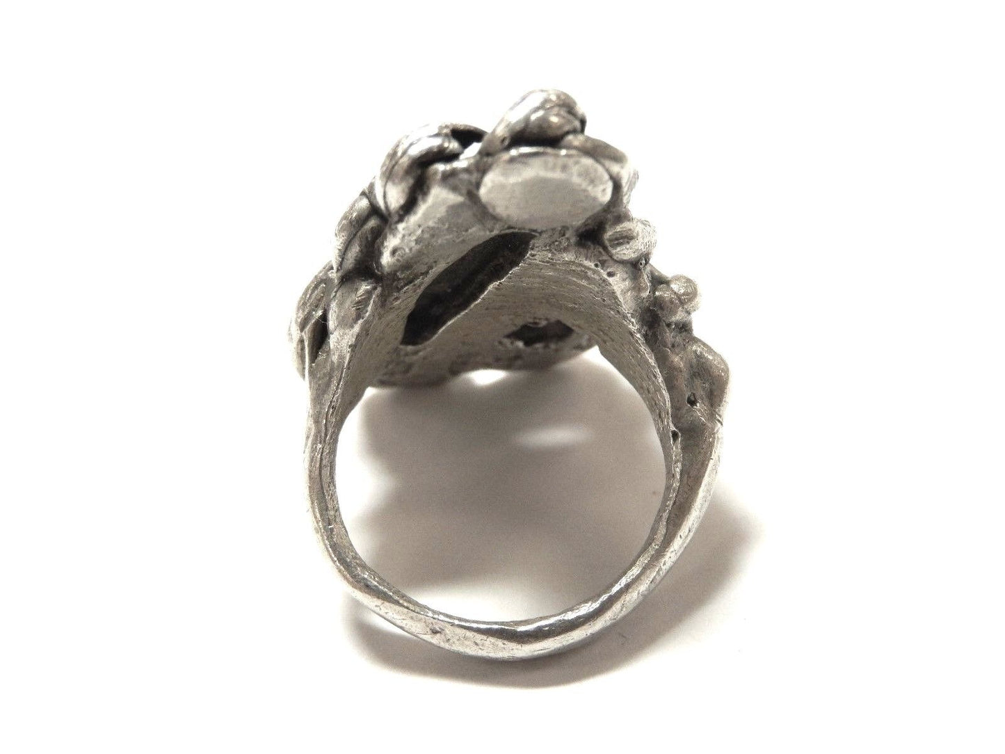 UNIQUE / ANTIQUE VINTAGE STERLING TURQUOISE & RUBY HANDMADE RING SIZE 8