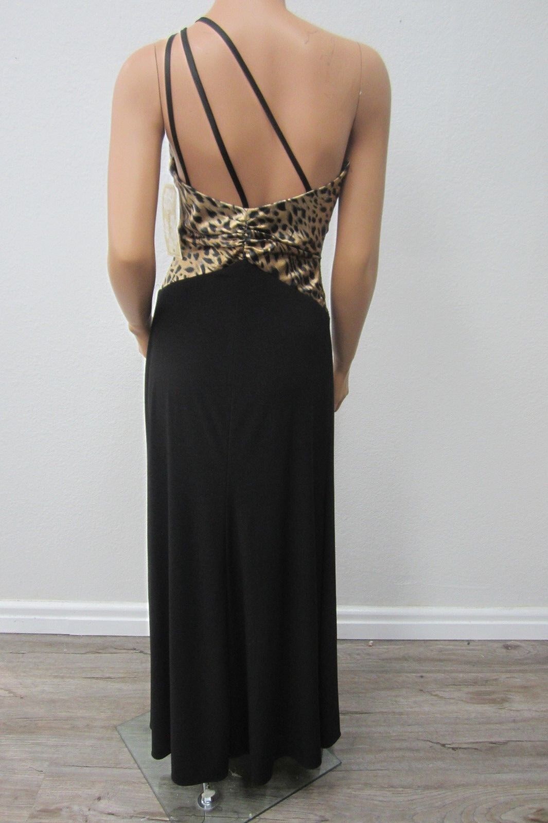 NWT EUREKA  Embellished Rhinestone One Strap Shoulder Dress Blk/PrintGown Size S