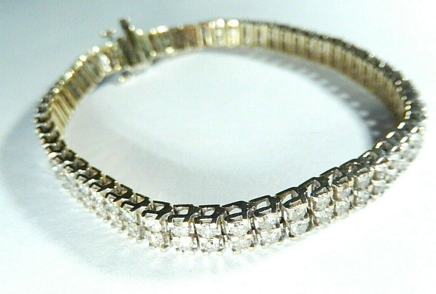 *VINTAGE* Heavy 14K 2-Tone Gold Approx. 2.50CT Diamond Double Row 7.25" Bracelet