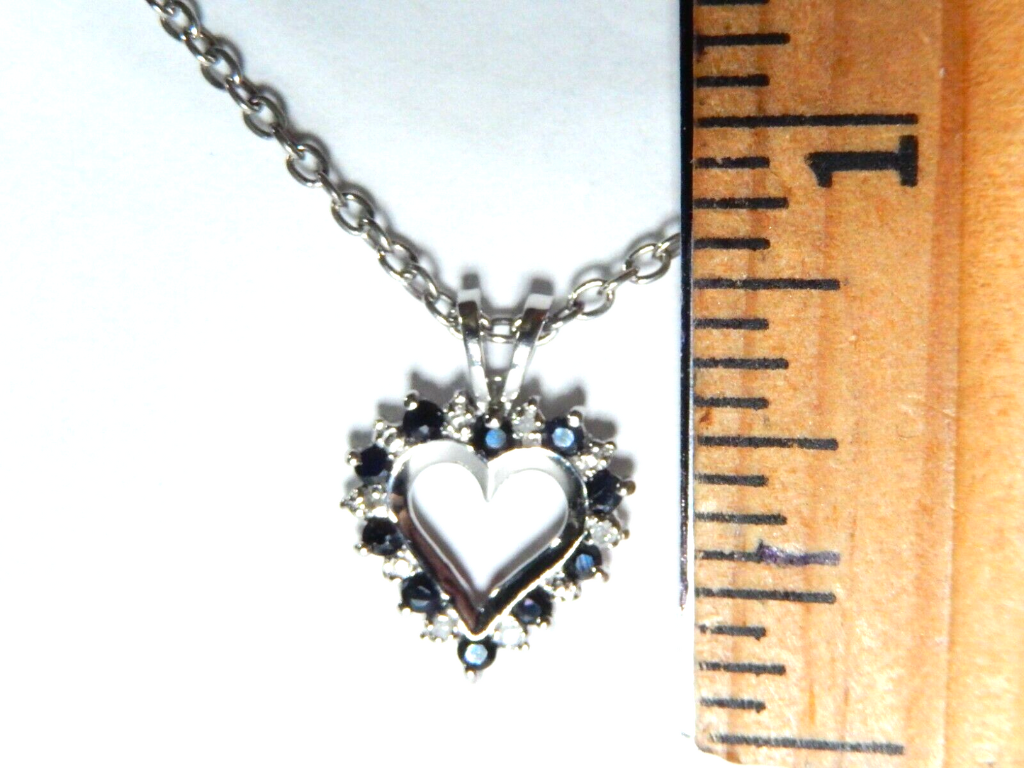 10k White Gold Diamond Sapphire Pendant With 18" Chain